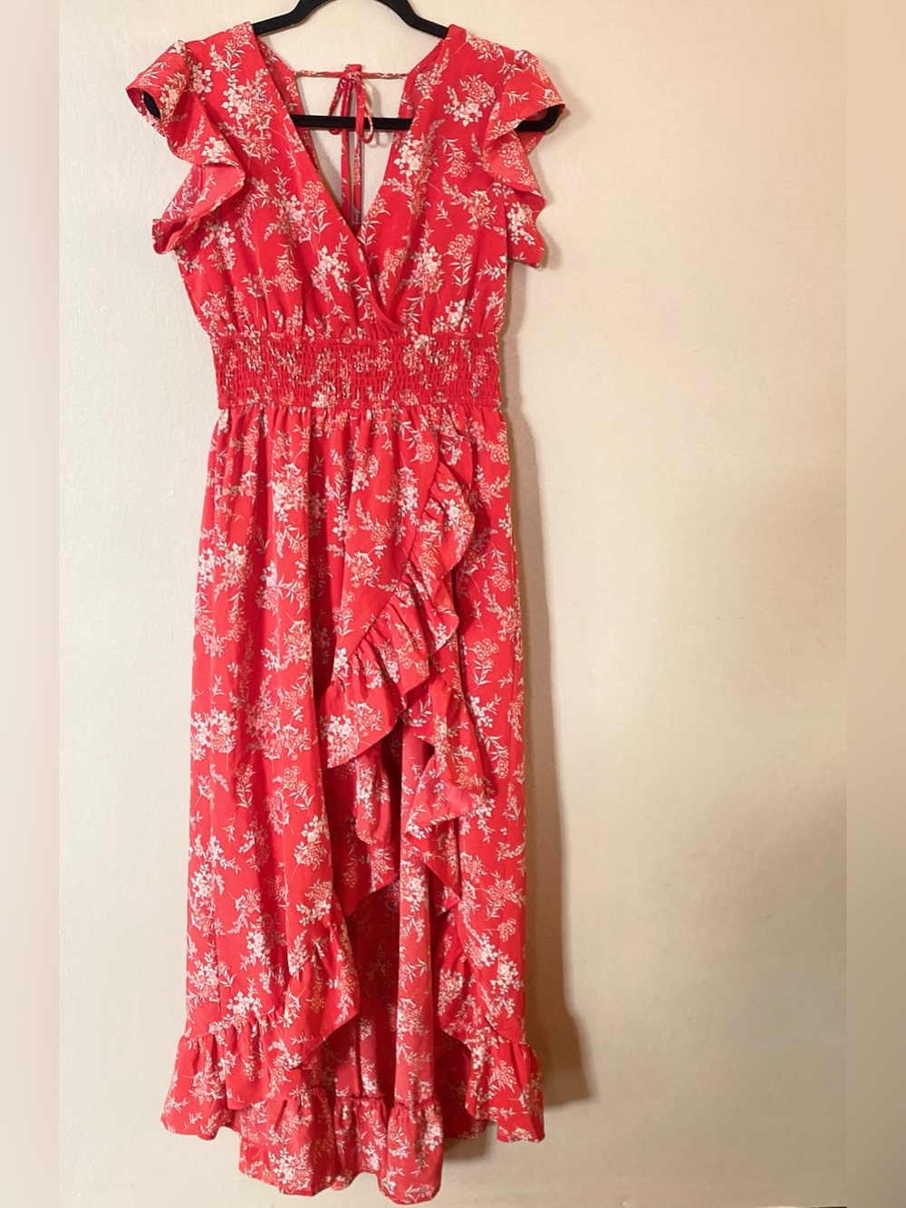 Love & piece Red Floral High-Low Ruffle Dress